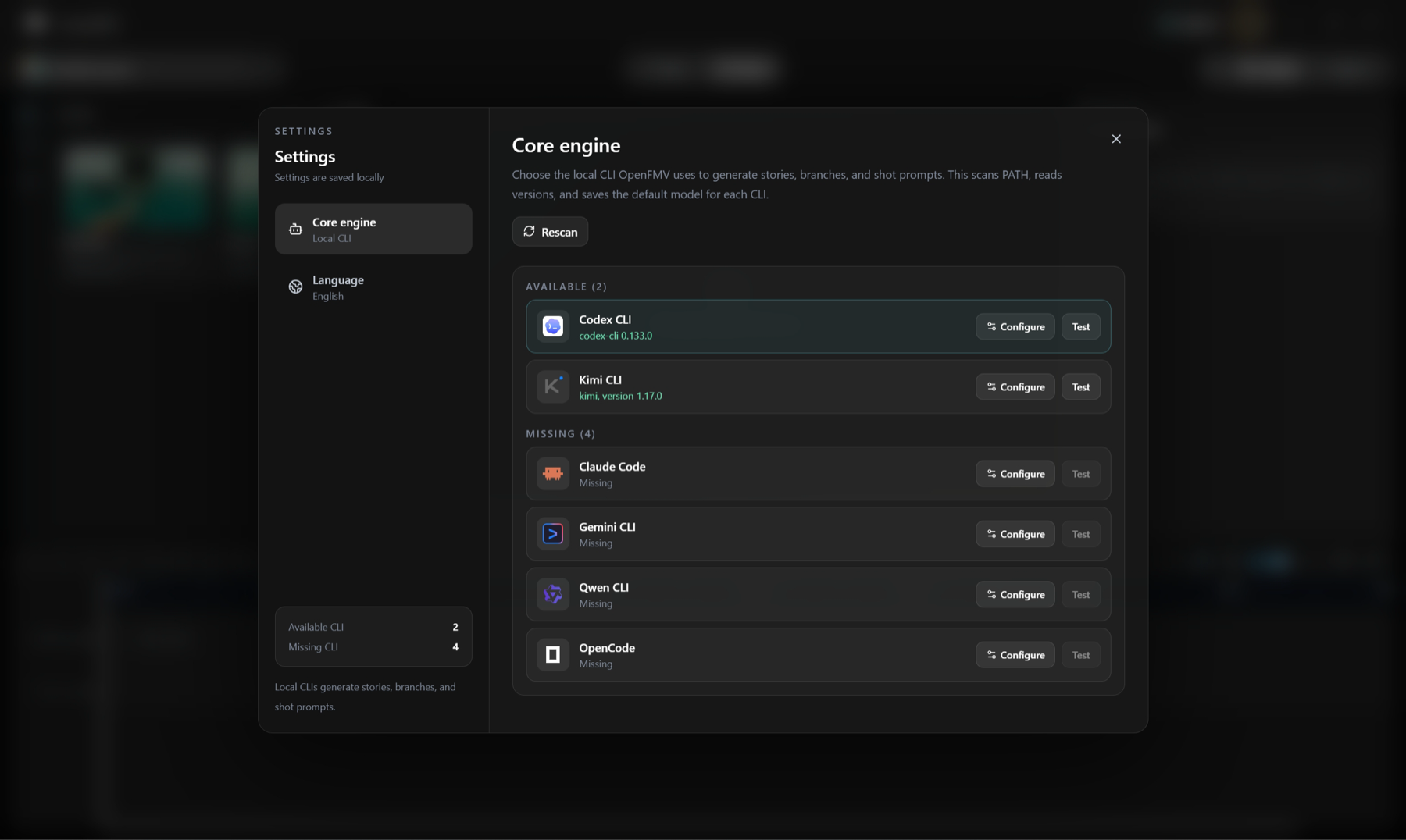 OpenFMV screenshot: AI engine integration